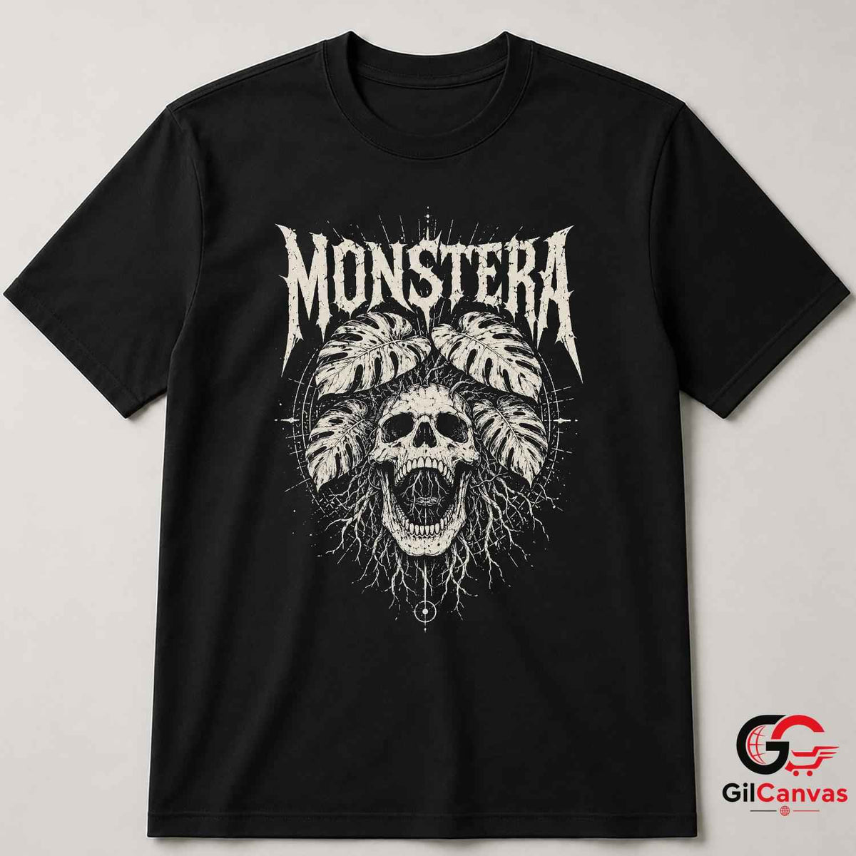 Edgy Skull With Leaves T-Shirt Spooky Halloween Unisex Graphic Apparel Tee