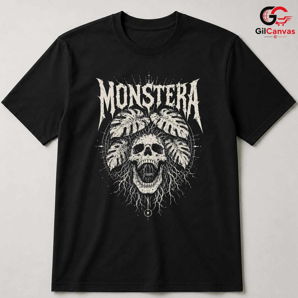 Edgy Skull With Leaves T-Shirt Spooky Halloween Unisex Graphic Apparel Tee