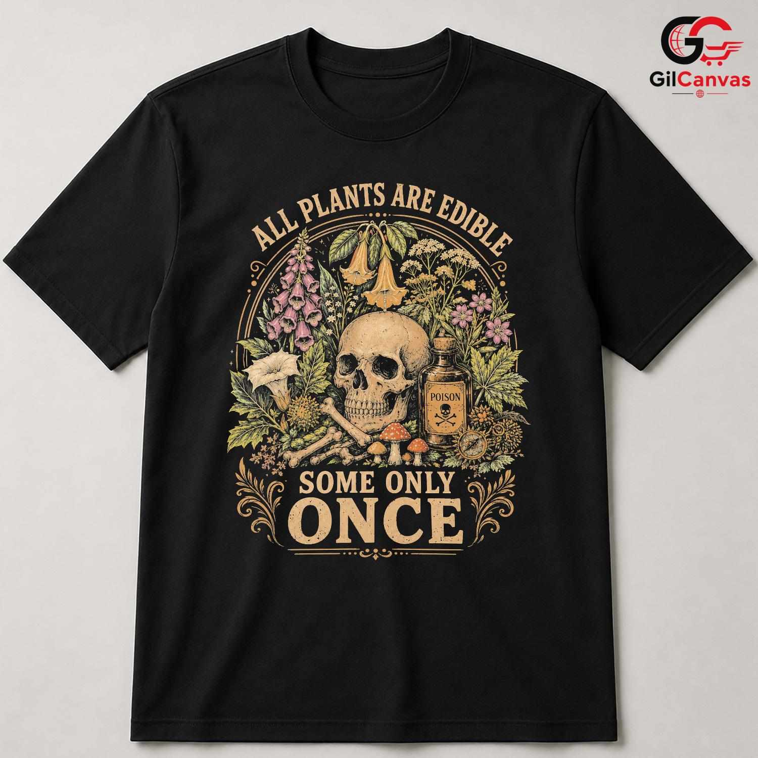 Edible Plants Skull T-Shirt Gothic Nature Halloween Unisex Graphic Apparel