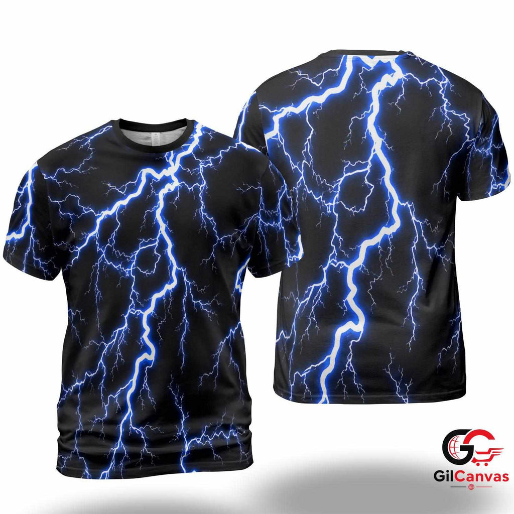 Electric Lightning 3D T-Shirt, Vibrant Unisex Halloween Graphic Tee Costume Everyday