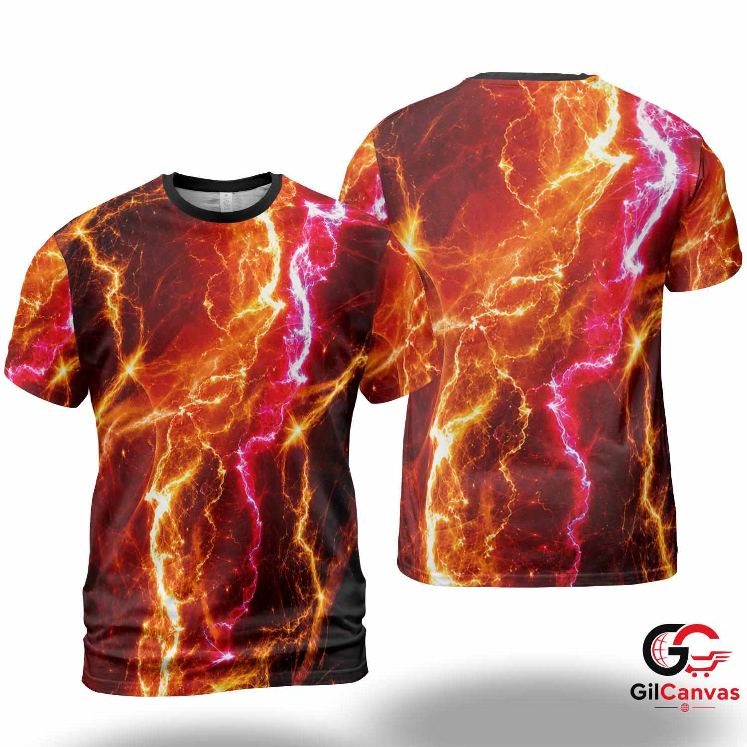 Electric Pattern 3D T-Shirt, Unisex Lightning Graphic Tee Gift For Festivals