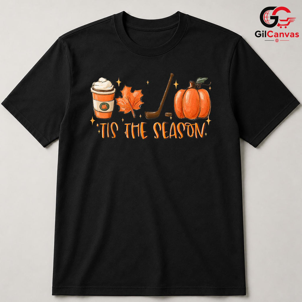 Fall Hockey Pumpkin Spice T-Shirt Unisex Cozy Autumn Sports Fan Game Day Gift