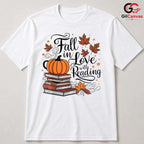 Fall In Love Reading Book Tee Unisex Cute Pumpkin Autumn Gift For Readers