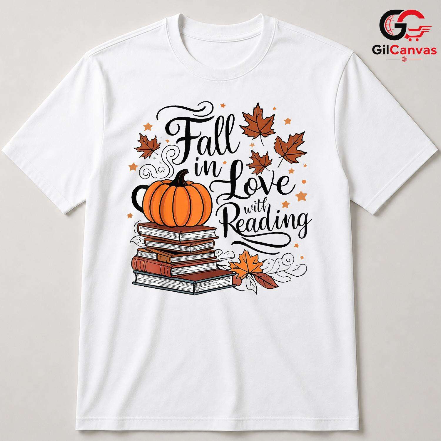 Fall In Love Reading Book Tee Unisex Cute Pumpkin Autumn Gift For Readers