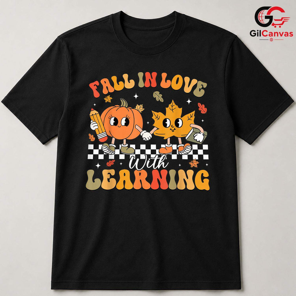 Fall In Love With Learning Tee Unisex Cute Pumpkin Leaf Gift For Kids Youth