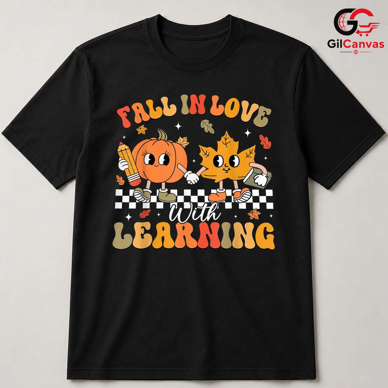 Fall In Love With Learning Tee Unisex Cute Pumpkin Leaf Gift For Kids Youth