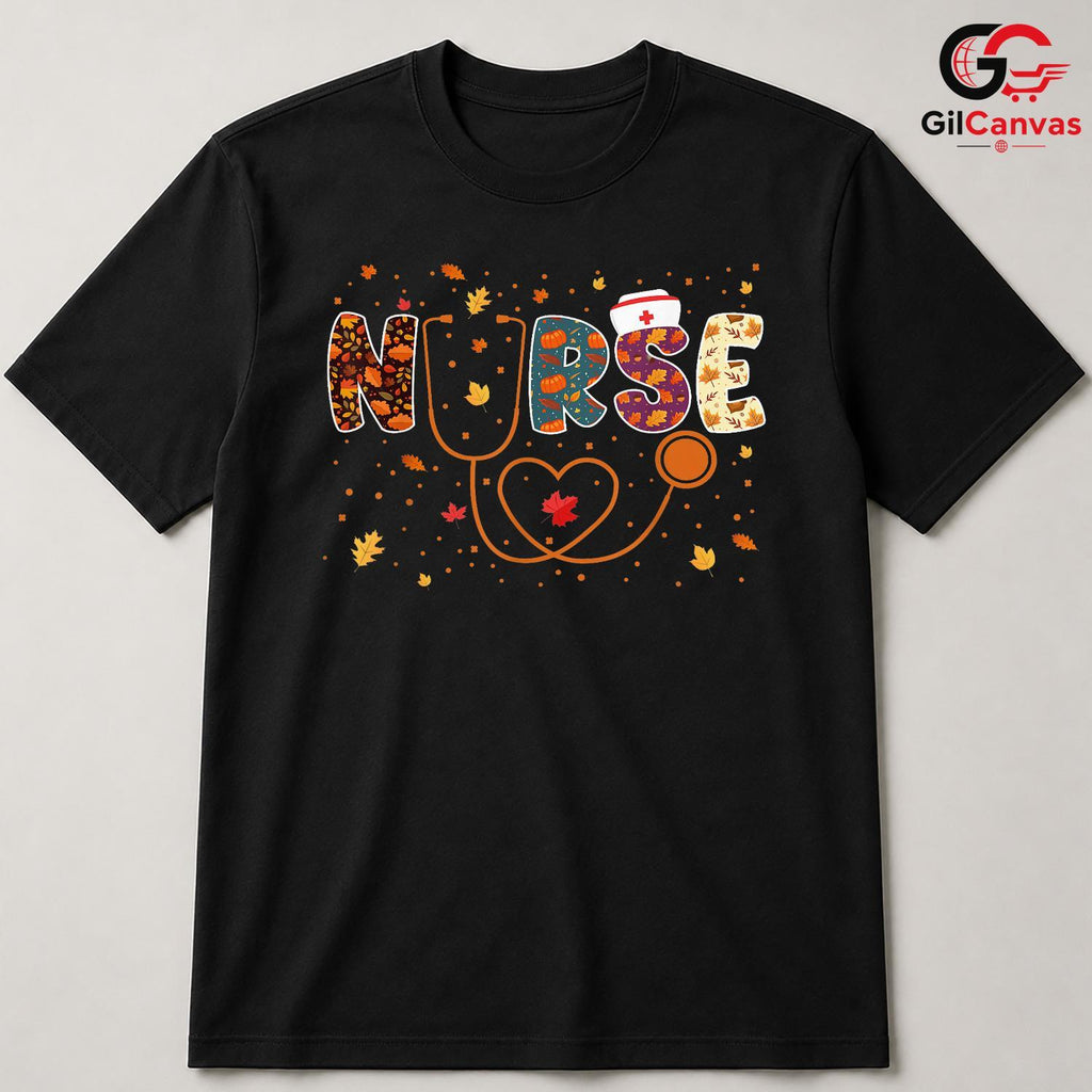 Fall Nurse Autumn Leaves T-Shirt Unisex Healthcare Worker Medical Perfect Gift