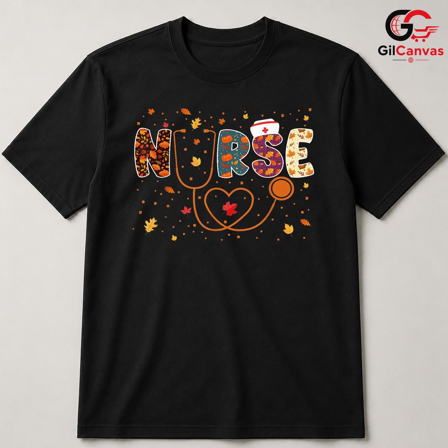 Fall Nurse Autumn Leaves T-Shirt Unisex Healthcare Worker Medical Perfect Gift