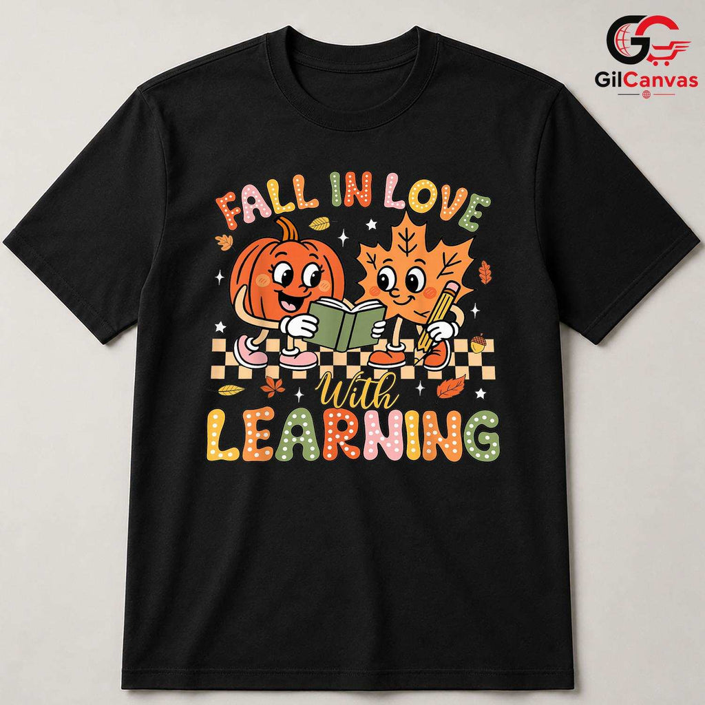Fall Pumpkin Leaf T-Shirt Unisex Cute Autumn Learning Education Gift Kids