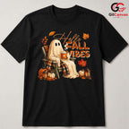 Fall Vibes Ghost Halloween Tee Unisex Spooky Autumn Lover Gift Kids Adults