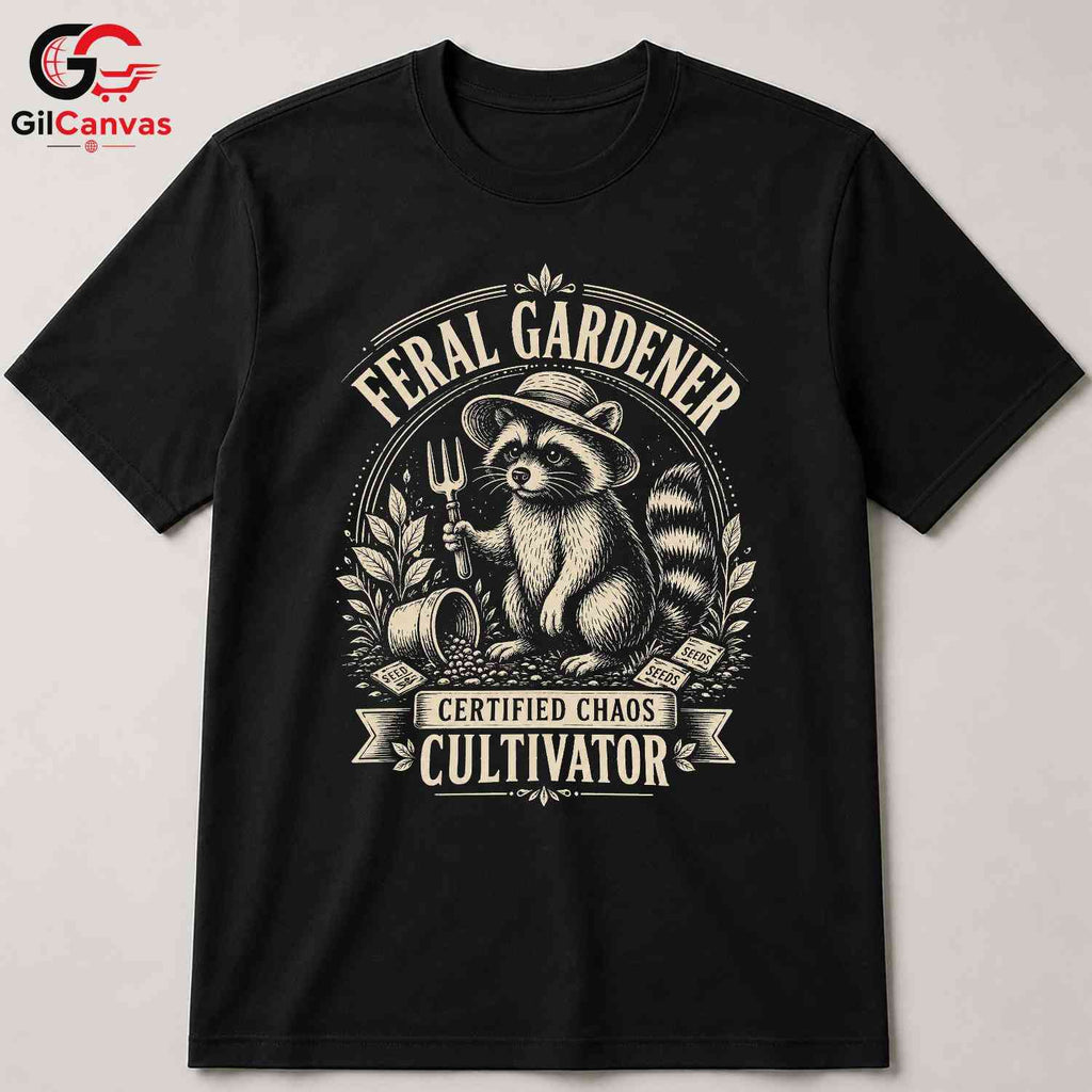 Feral Gardener Raccoon T-Shirt Eco Friendly Unisex Halloween Graphic Tee