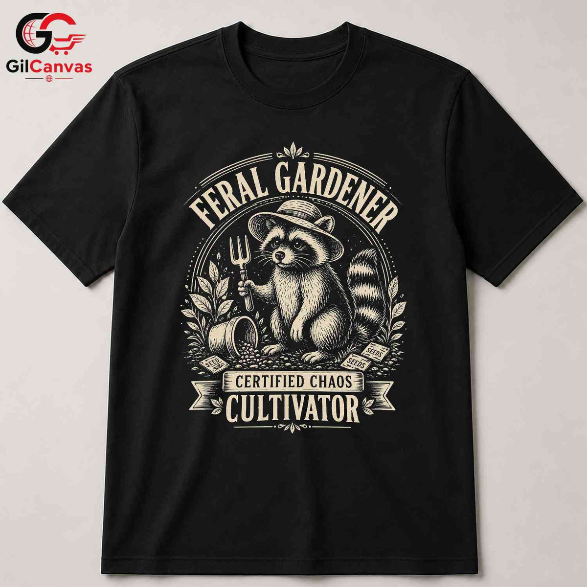 Feral Gardener Raccoon T-Shirt Eco Friendly Unisex Halloween Graphic Tee