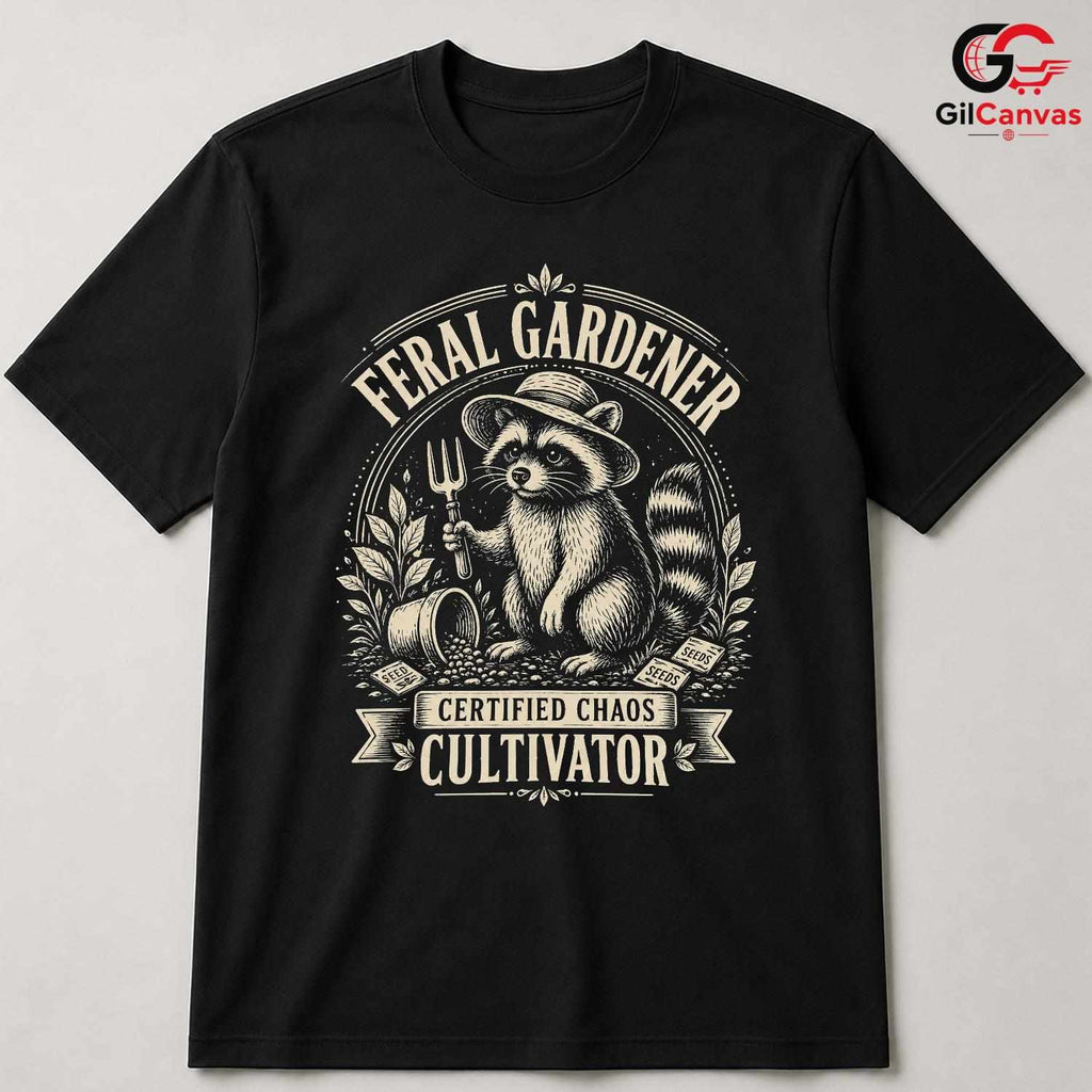 Feral Gardener Raccoon T-Shirt Eco Friendly Unisex Halloween Graphic Tee