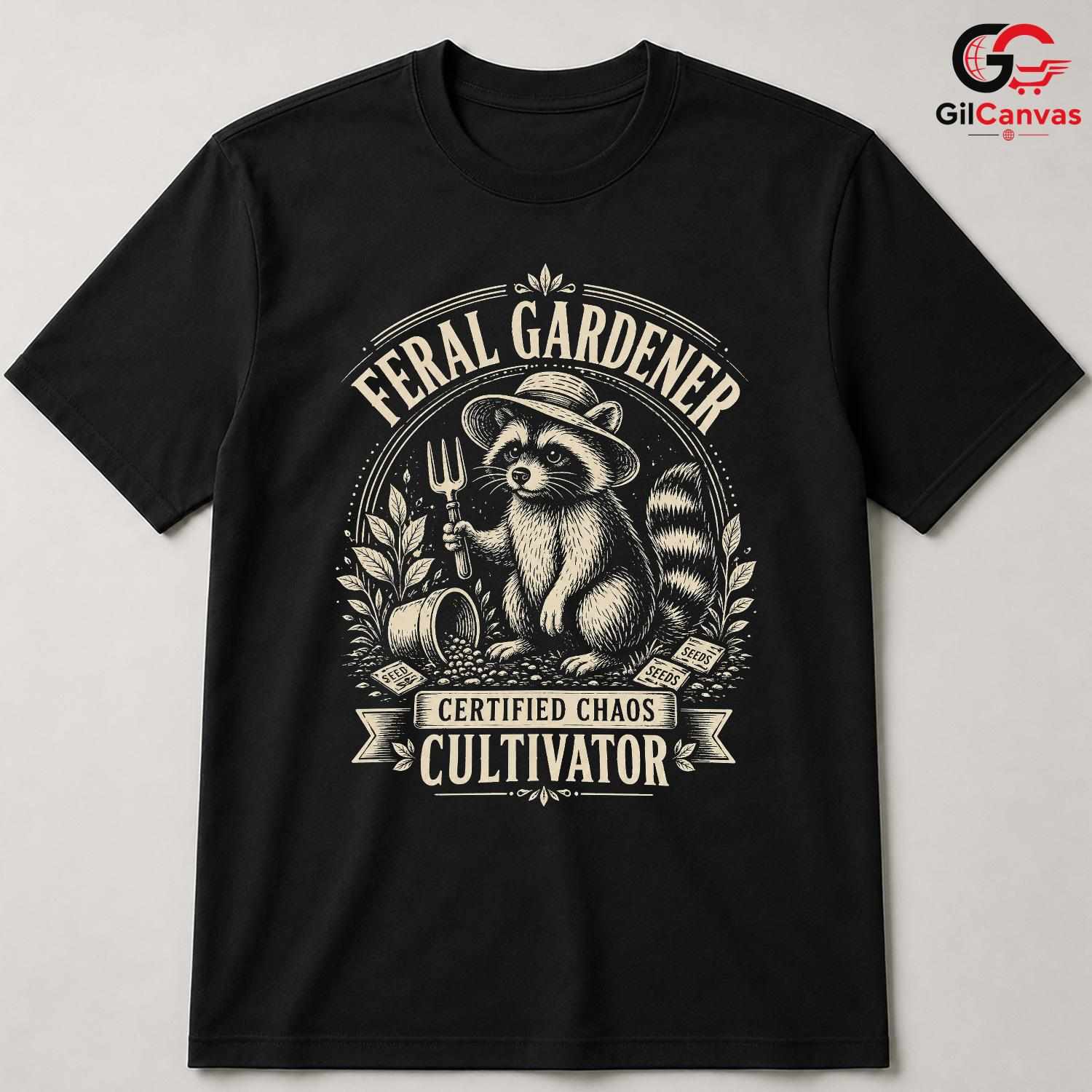 Feral Gardener Raccoon T-Shirt Eco Friendly Unisex Halloween Graphic Tee