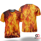 Fiery Flames Fire 3D T-Shirt, Cool Unisex Halloween Graphic Tee Casual Wear