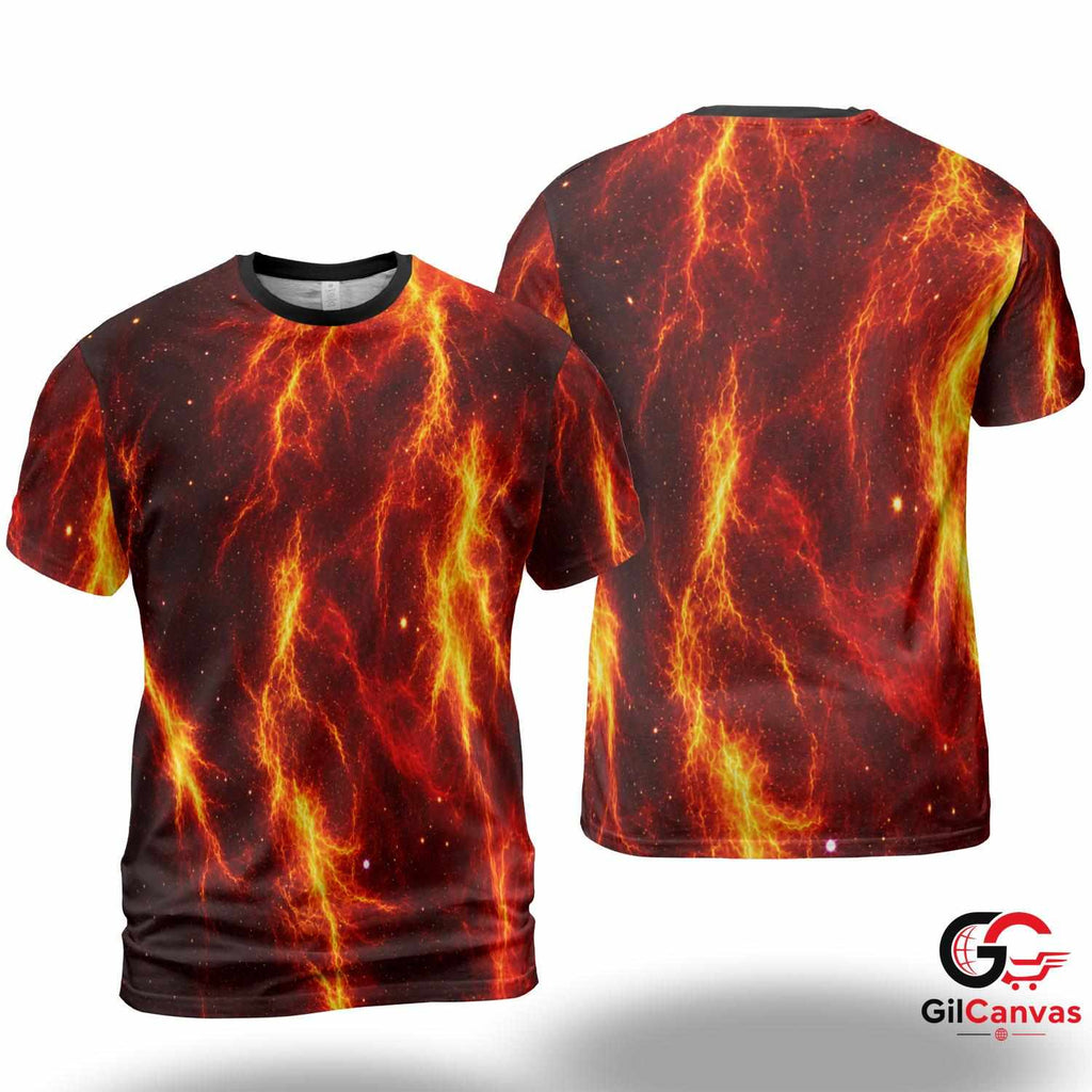 Fiery Galaxy 3D T-Shirt, Trendy Unisex Space Graphic Tee Gift For Halloween