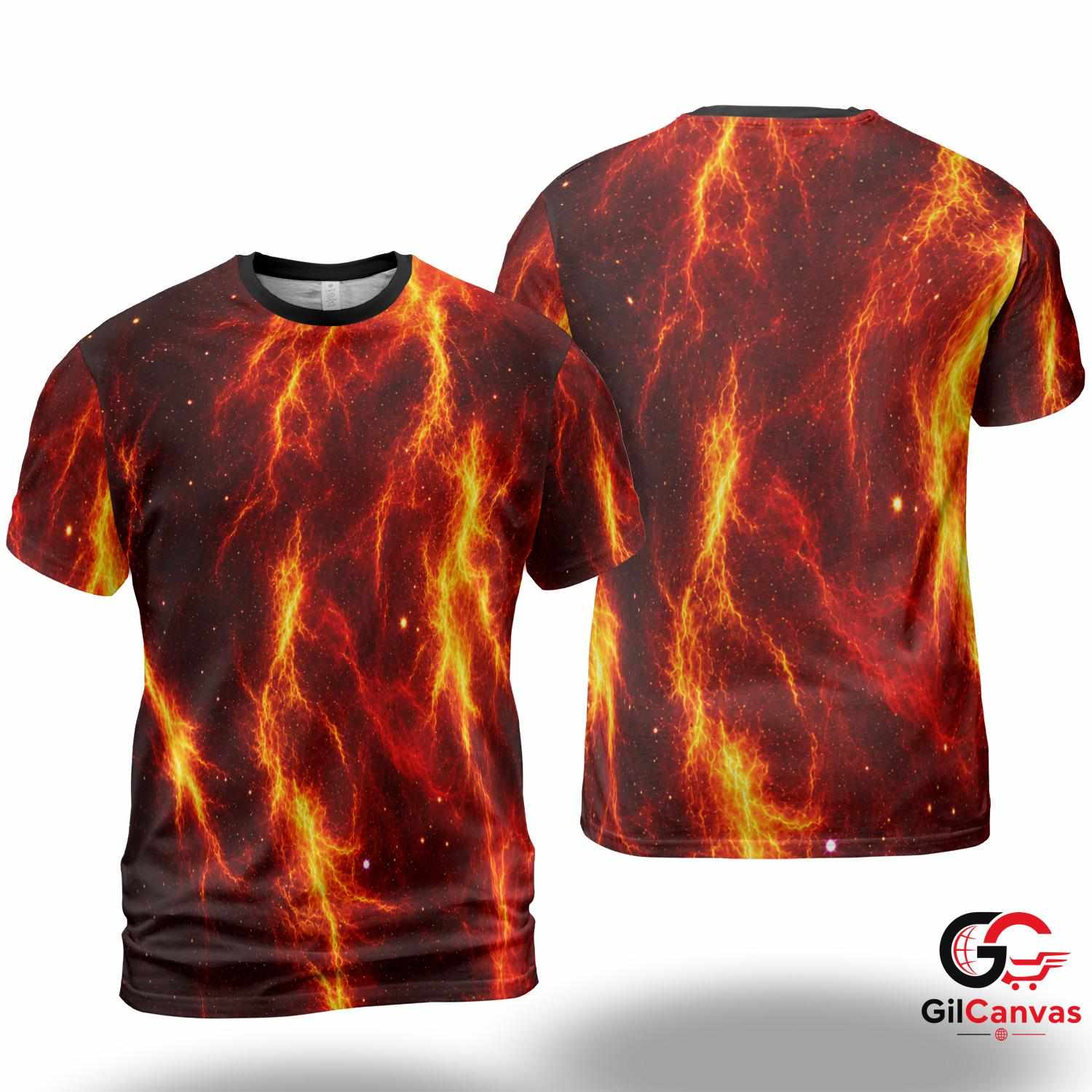 Fiery Galaxy 3D T-Shirt, Trendy Unisex Space Graphic Tee Gift For Halloween