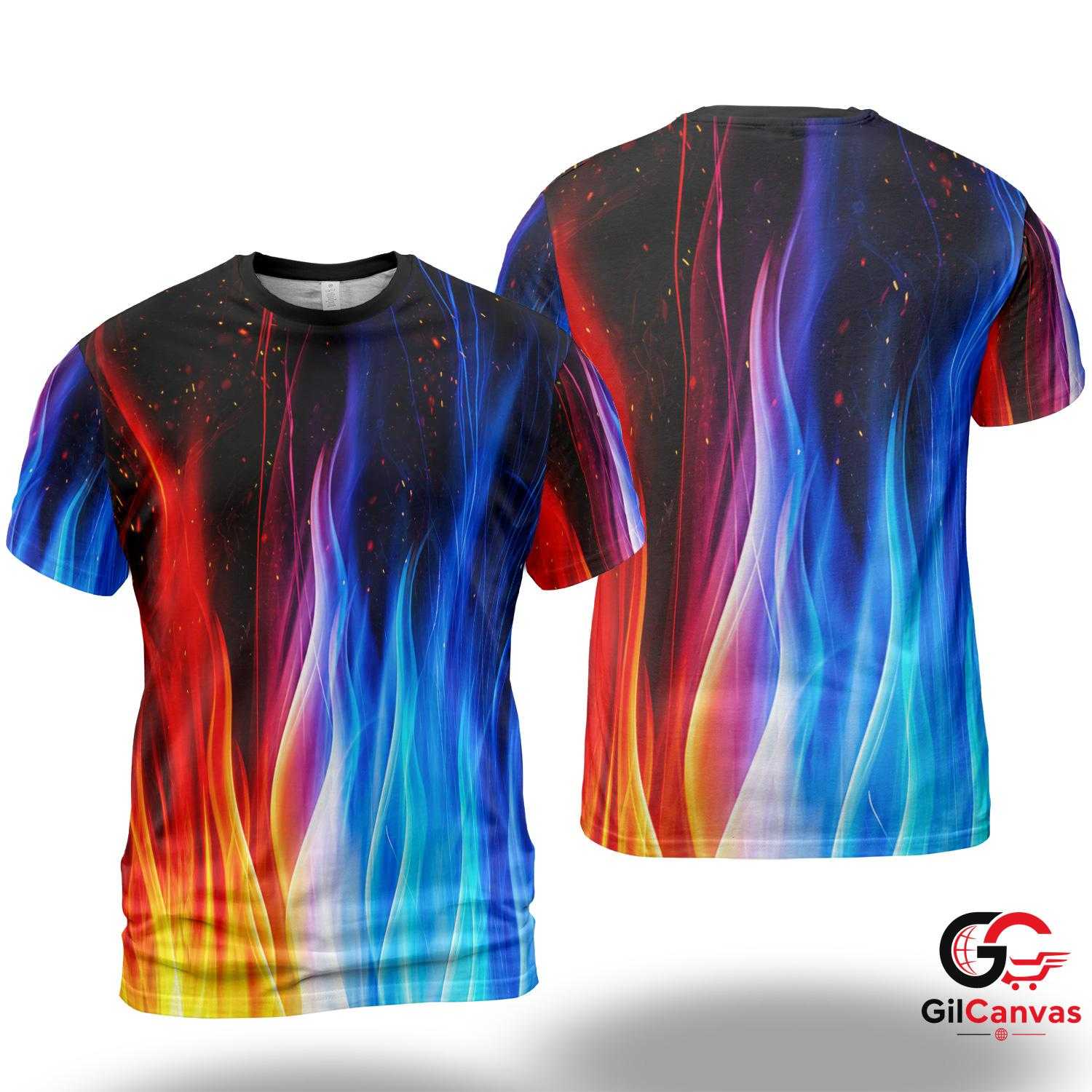 Fire And Ice Flame 3D T-Shirt, Vibrant Unisex Artistic Graphic Tee For Festival Fun