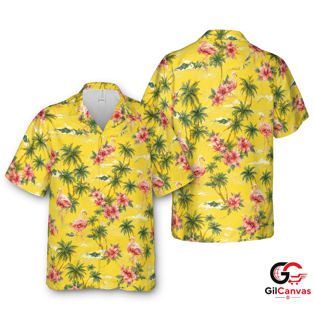 Flamingo Party Hawaiian Shirt For Unisex Summer Beach Tropical Floral Print
