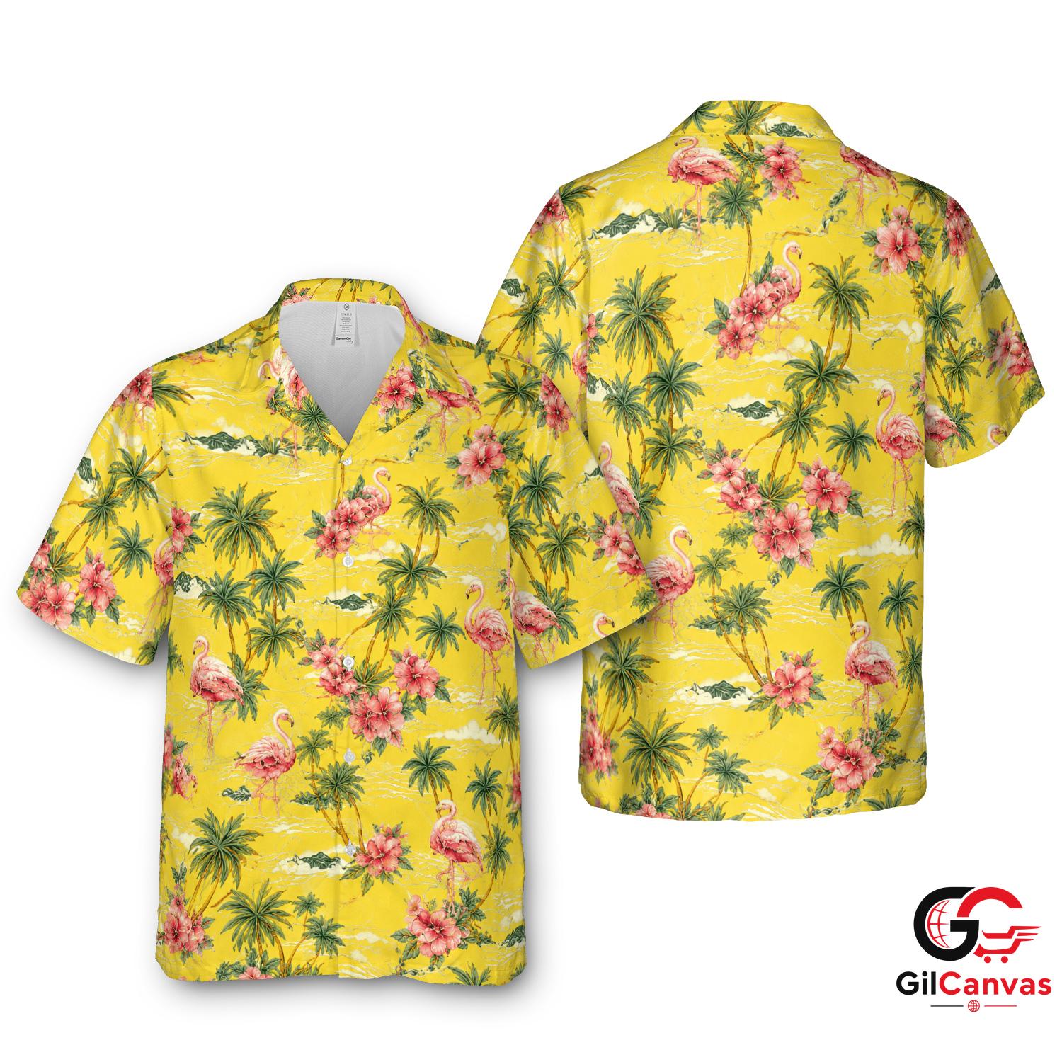Flamingo Party Hawaiian Shirt For Unisex Summer Beach Tropical Floral Print
