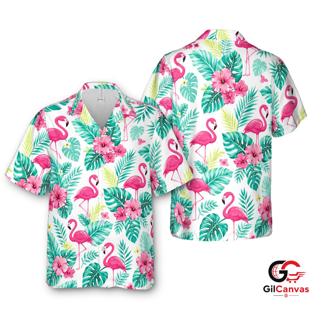 Flamingo Print Hawaiian Shirt For Unisex Summer Vacation Tropical Floral Vibe