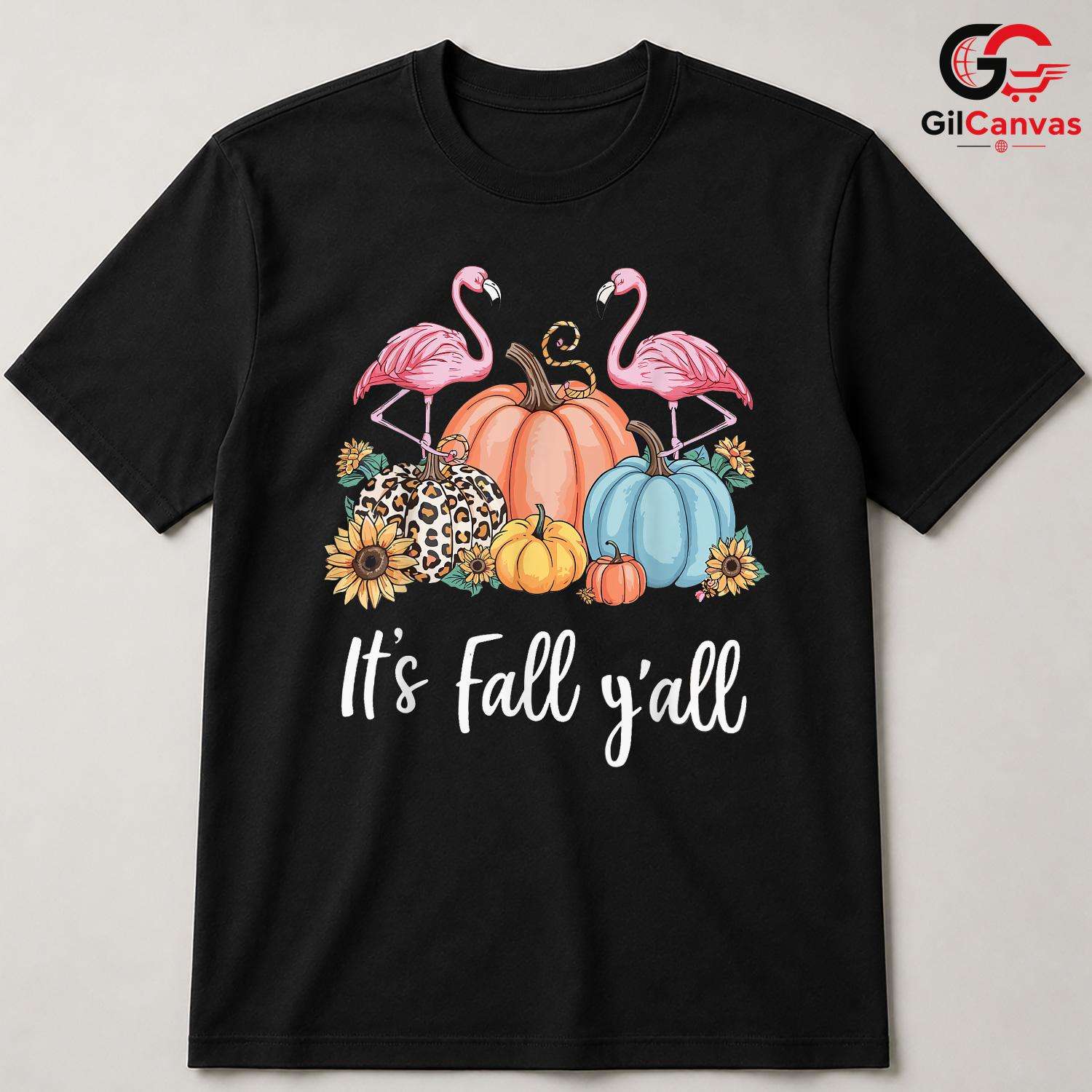 Flamingo Pumpkin Fall T-Shirt Unisex Cute Autumn Tropical Gift Idea For Women