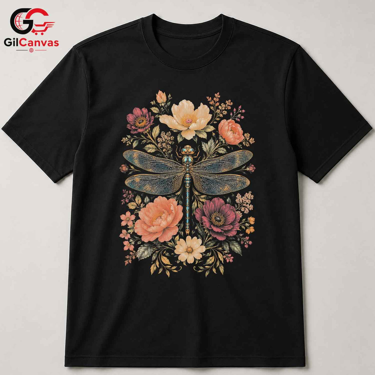 Floral Dragonfly T-Shirt Spring Fashion Garden Party Eco Friendly Women Tee
