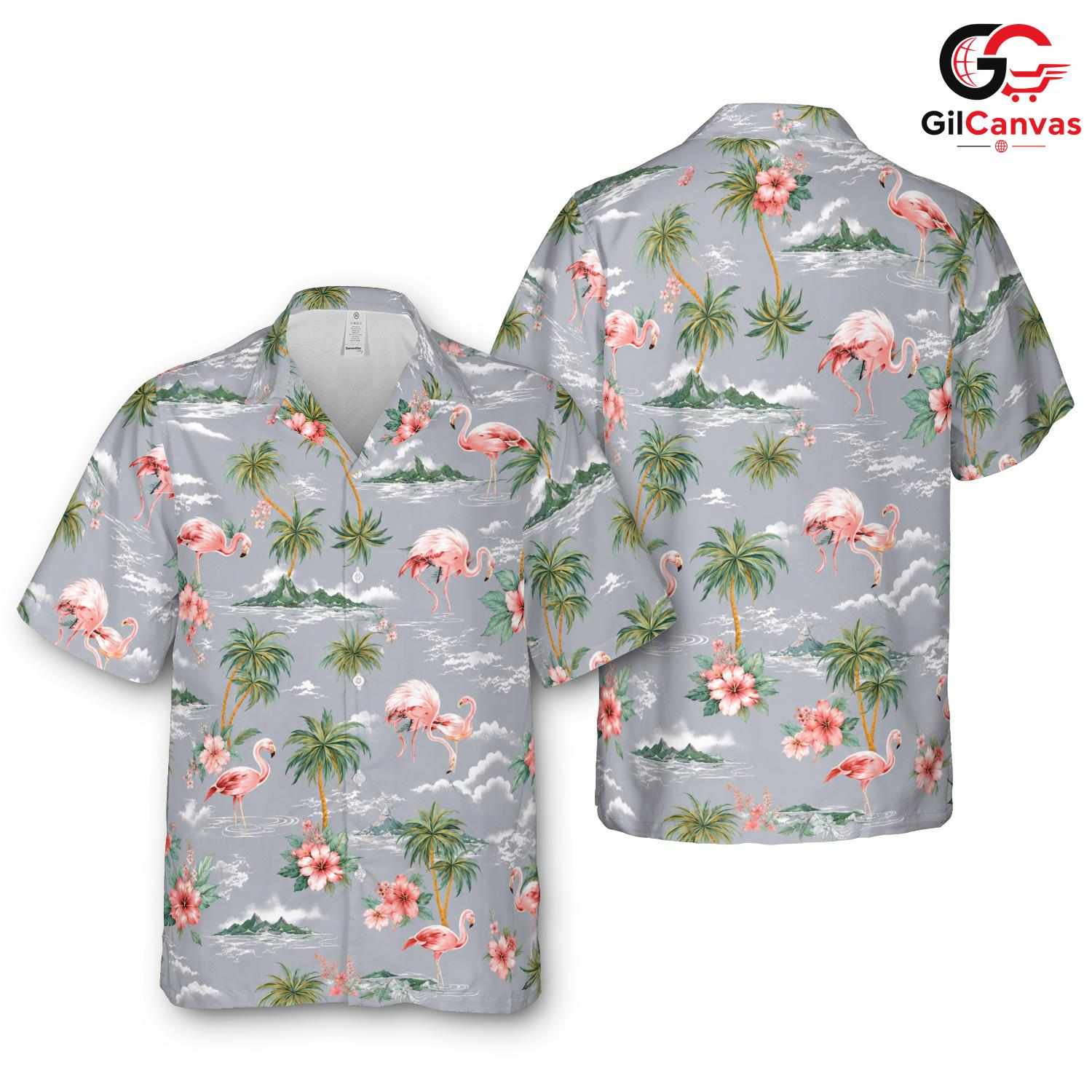 Floral Flamingo Tropical Shirt, Premium Mens Apparel For Summer Vacations