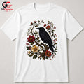 Floral Raven Art Halloween Tee Men Women Spooky Bird Design Nature Graphic Shirt
