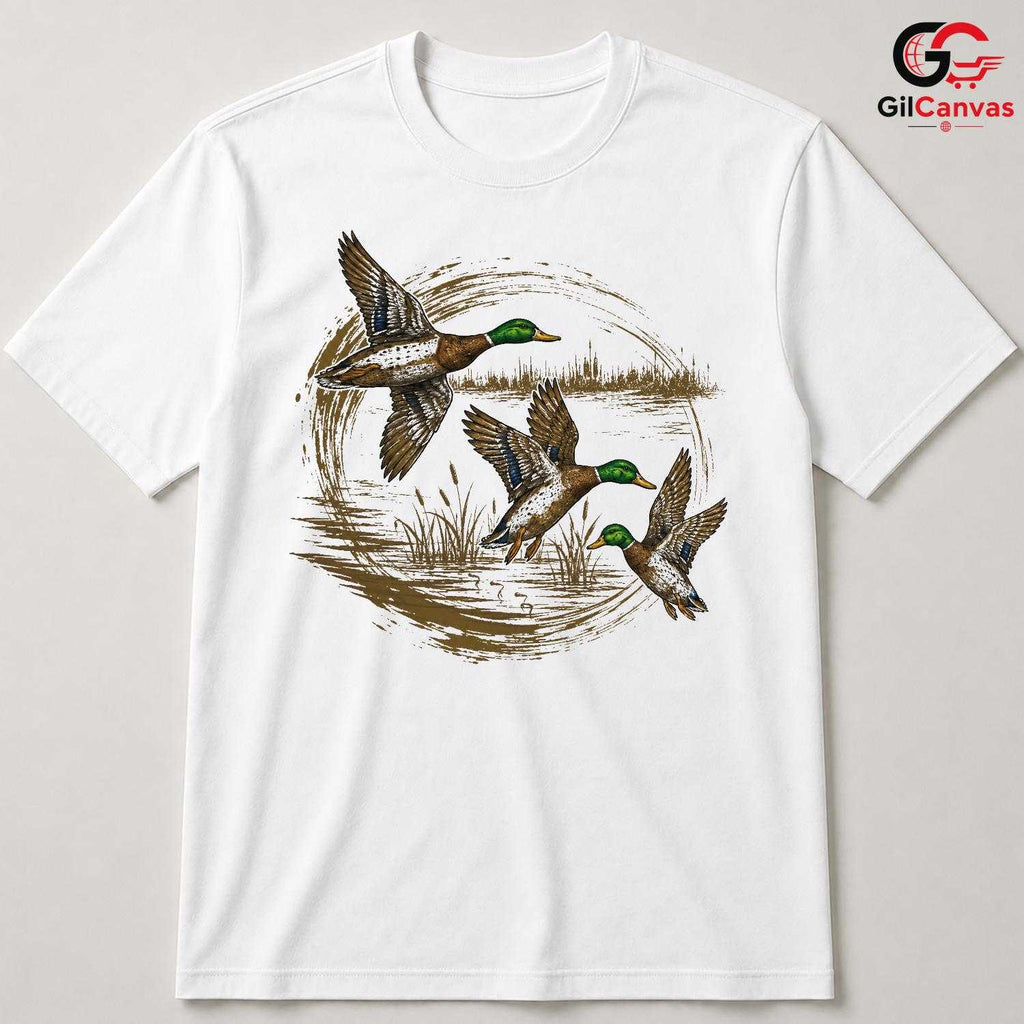 Flying Ducks Wildlife T-Shirt Men Women Outdoor Enthusiast Nature Graphic Tee