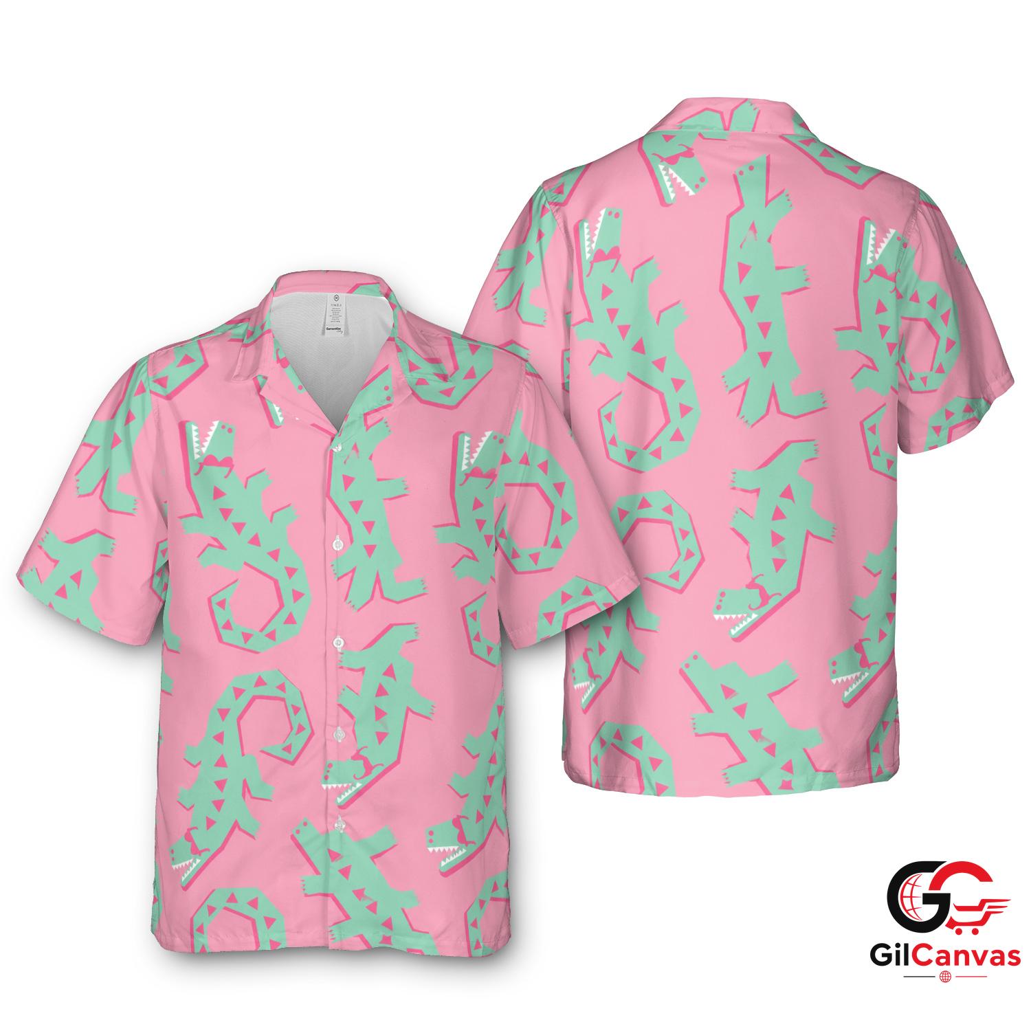Fun Dinosaur Print Hawaiian Tee For Unisex Summer Getaways Tropical Attire Vibe
