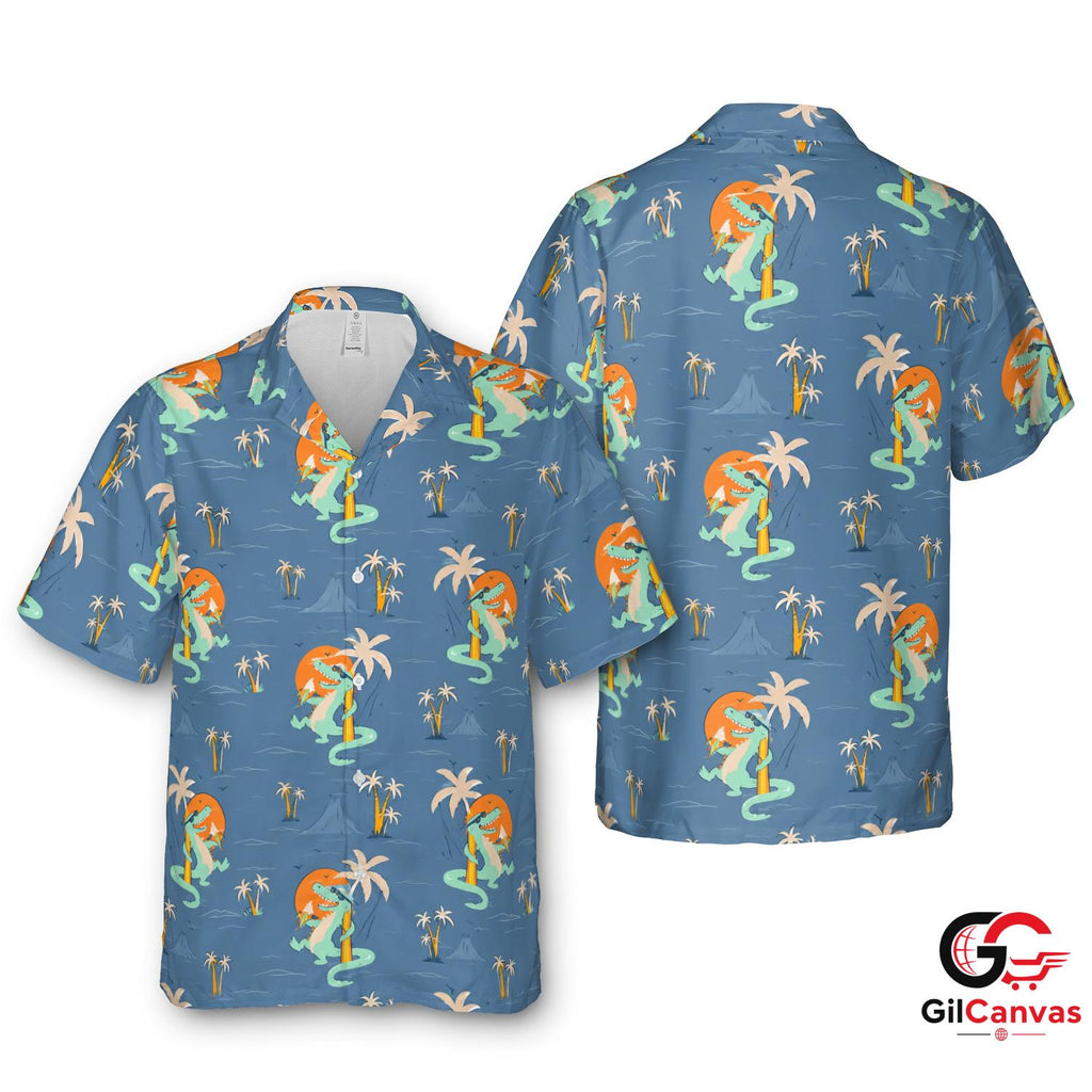 Fun Dinosaur Tee Hawaiian Shirt For Summer Parties Unisex Tropical Outfit
