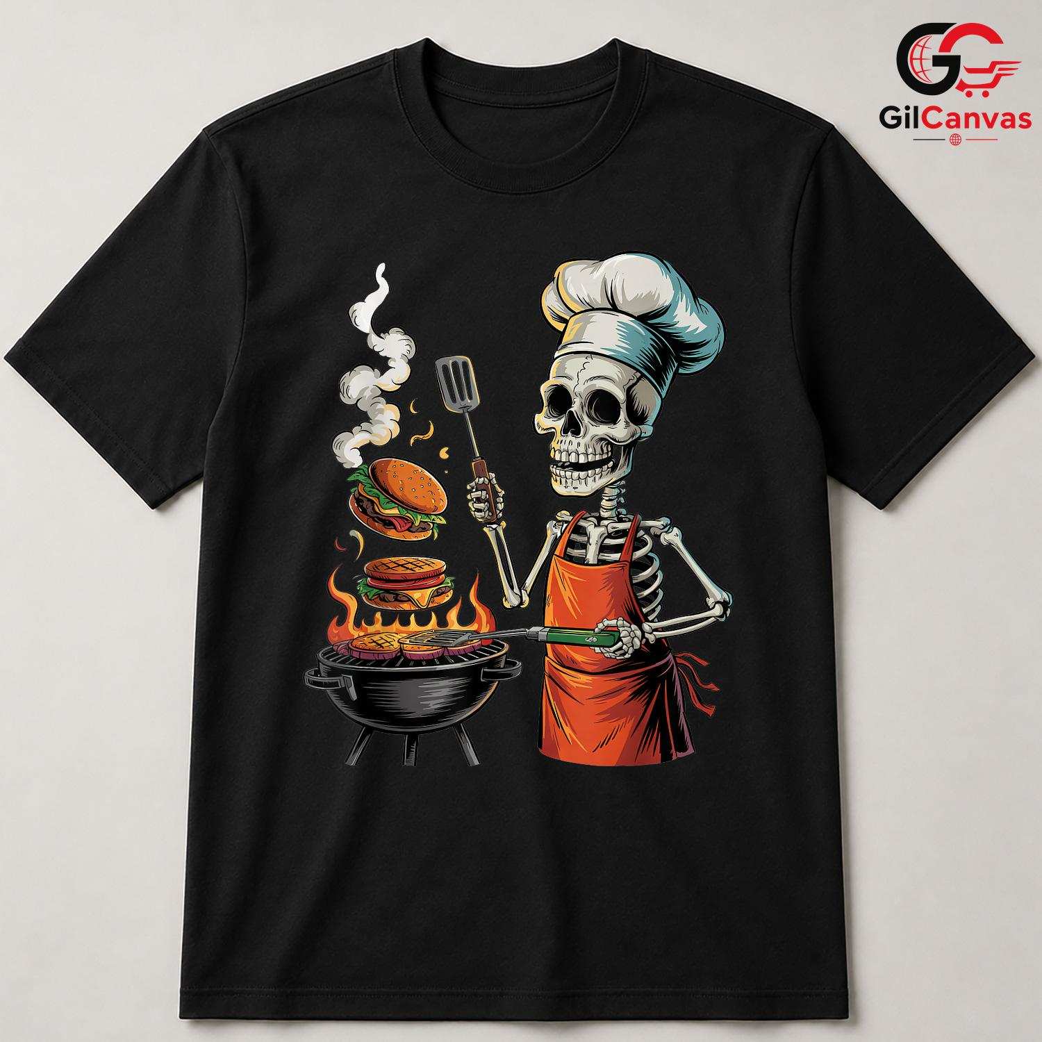 Funny BBQ Skeleton Chef Shirt Unisex Great Grilling Foodie Gift For Halloween
