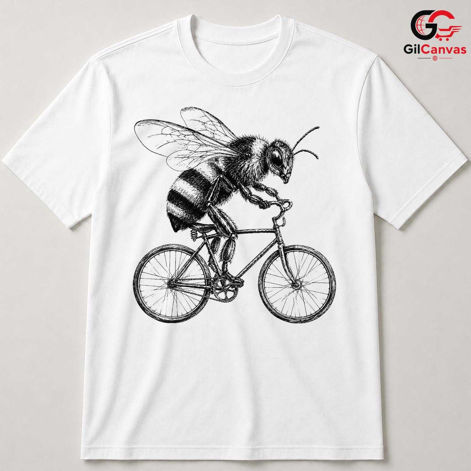 Funny Bee Bicycle T-Shirt Honeybee Cyclist Spring Unisex Insect Nature Ride Tee