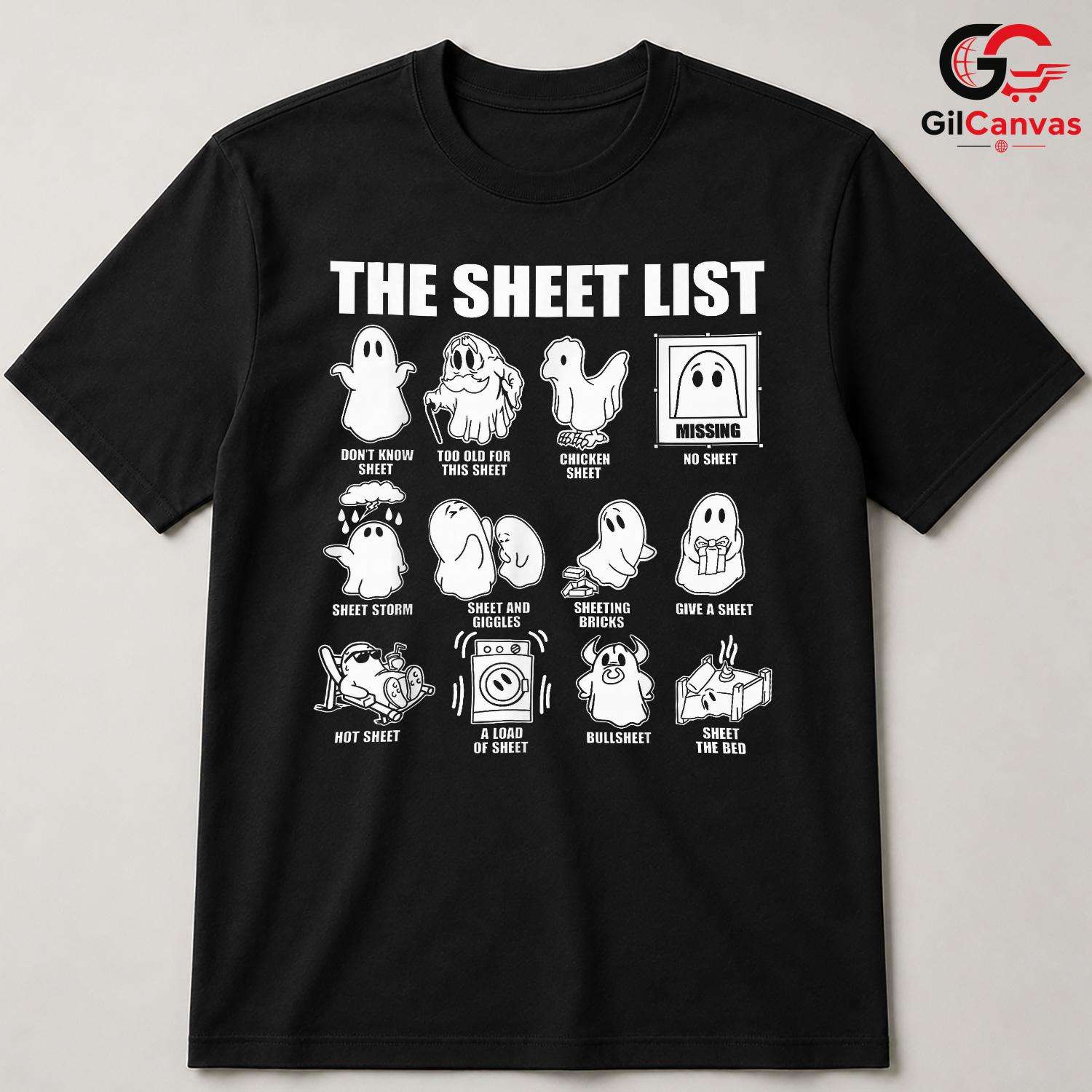 Funny Ghost Sheet List T-Shirt Unisex Spooky Halloween Party Gift For Adults