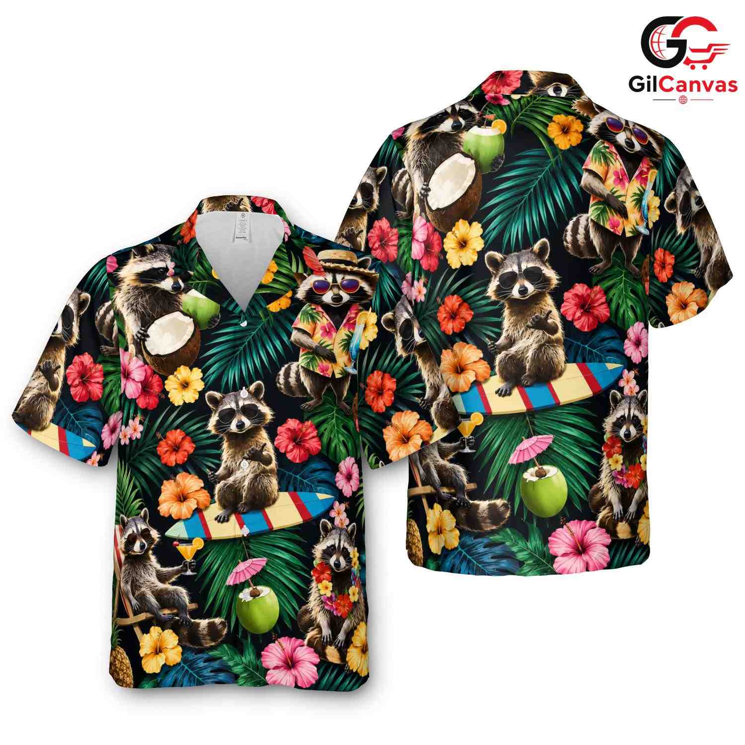 Funny Raccoon Island Critter Shirt, Mens Aloha Party Wear Summer Vacation