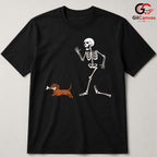 Funny Skeleton Dog Run Tee Shirt Unisex Spooky Halloween Pet Lover Gift Adults