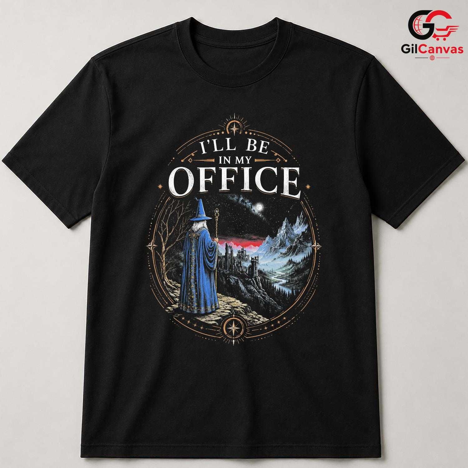 Funny Wizard Office T-Shirt Mythical Fantasy Lover Gift Unisex Graphic Apparel