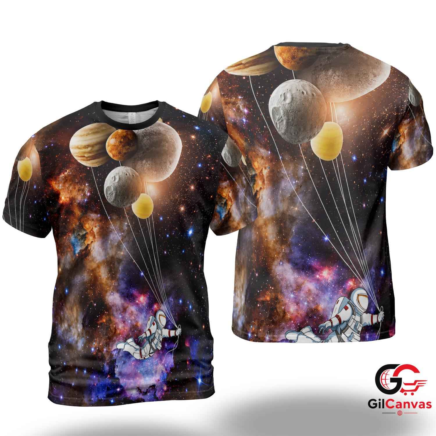 Galaxy Astronaut Art 3D T-Shirt, Cool Unisex Cosmic Graphic Tee Gift For Birthdays