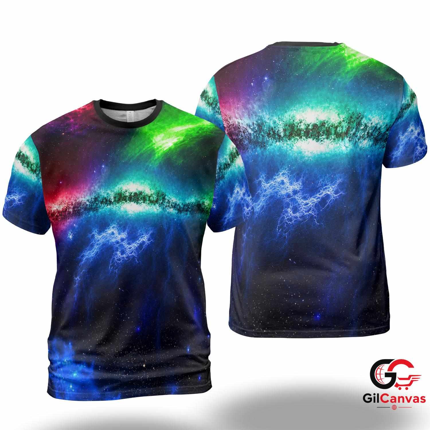 Galaxy Print 3D T-Shirt, Cool Unisex Space Theme Graphic Tee Gift For Sci-Fi Dreamers