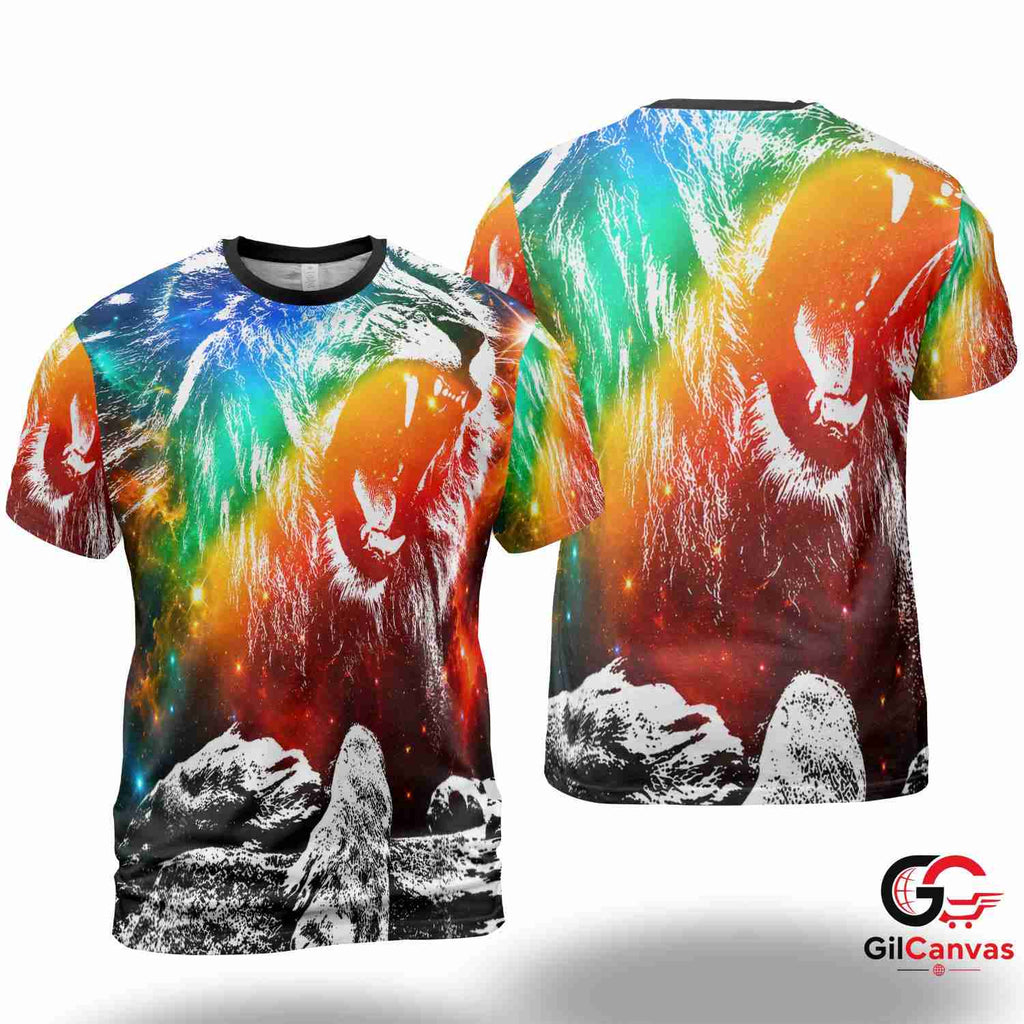 Galaxy Roaring Lion 3D T-Shirt, Vibrant Unisex Nebula Graphic Tee Gift For Birthdays