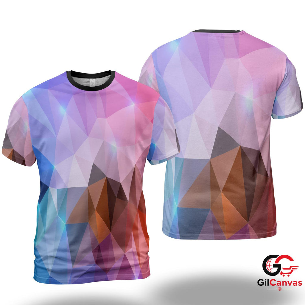 Geometric Abstract 3D T-Shirt, Vibrant Unisex Casual Graphic Tee Everyday Wear