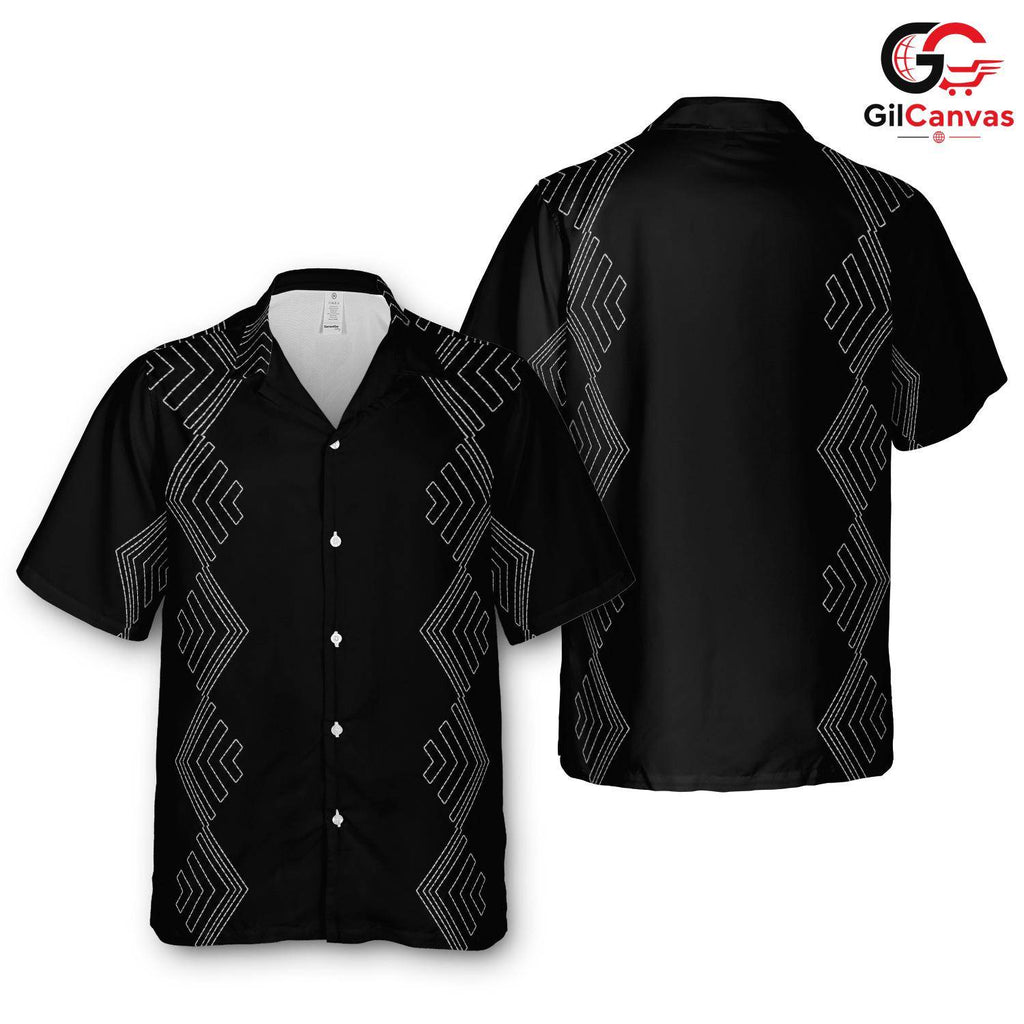 Geometric Black White Aloha Shirt, Abstract Mens Apparel Holiday Summer Vacation