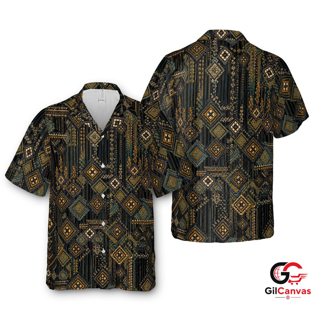 Geometric Print Hawaiian Shirt For Unisex Party Wear Beach Vacation Casual Fit