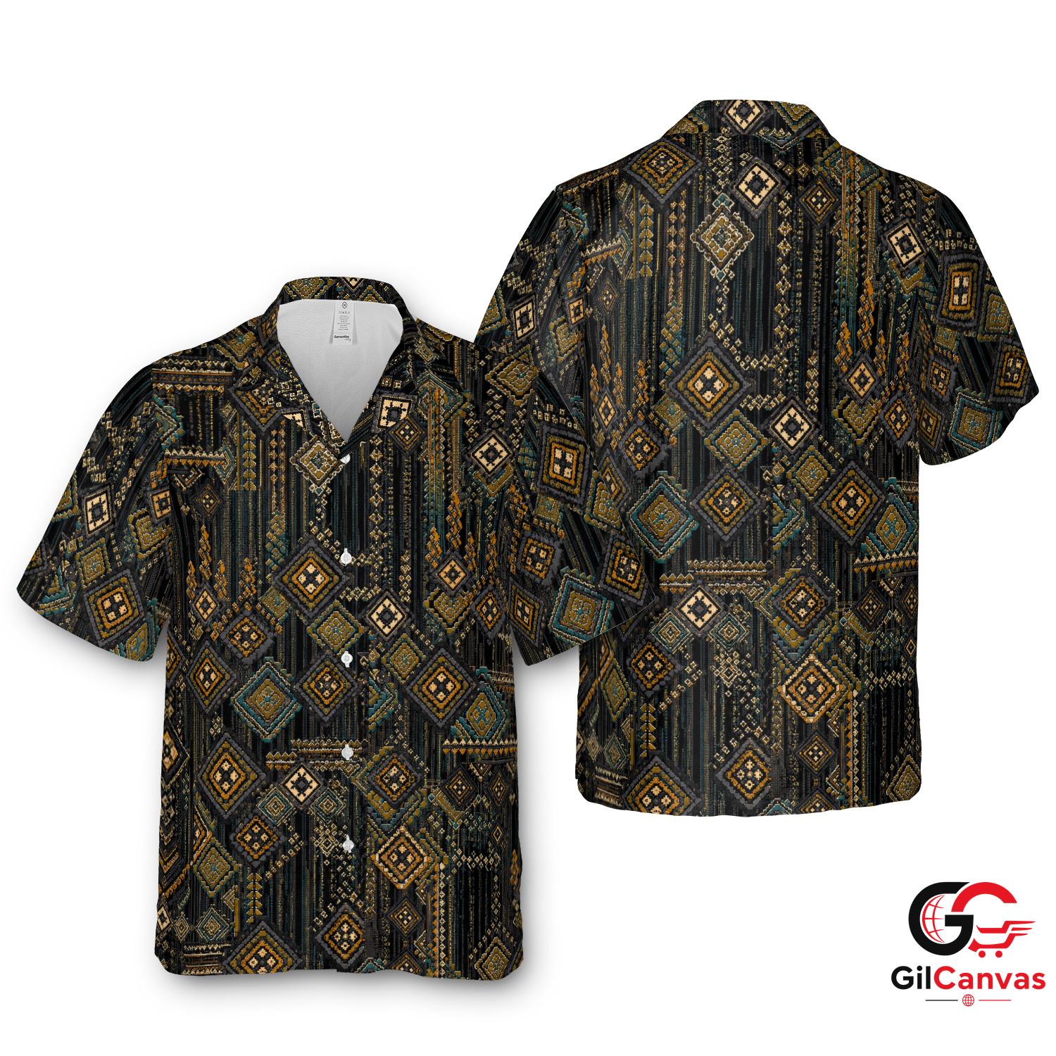 Geometric Print Hawaiian Shirt For Unisex Party Wear Beach Vacation Casual Fit