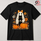 Ghost Black Cat Halloween T-Shirt Unisex Spooky Fall Event Gift Kids Adults