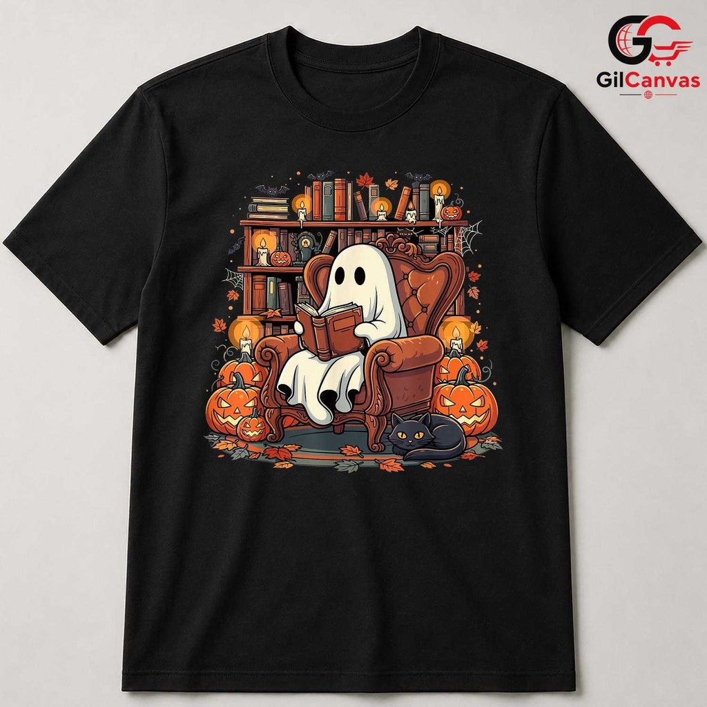 Ghost Reading Halloween Tee Shirt Unisex Spooky Book Lover Event Gift For Kids