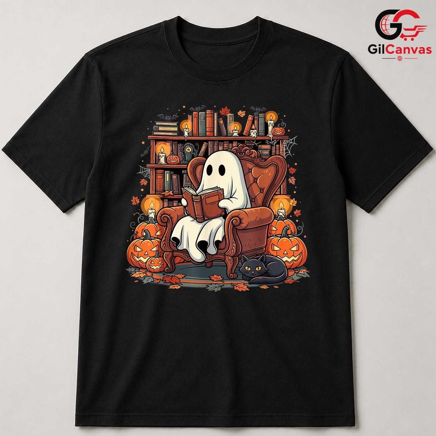Ghost Reading Halloween Tee Shirt Unisex Spooky Book Lover Event Gift For Kids