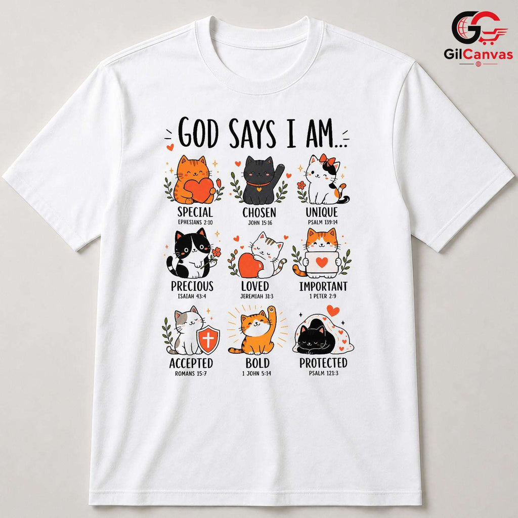 God Says I Am Cat T-Shirt Christian Faith Inspirational Design Women Men Tee
