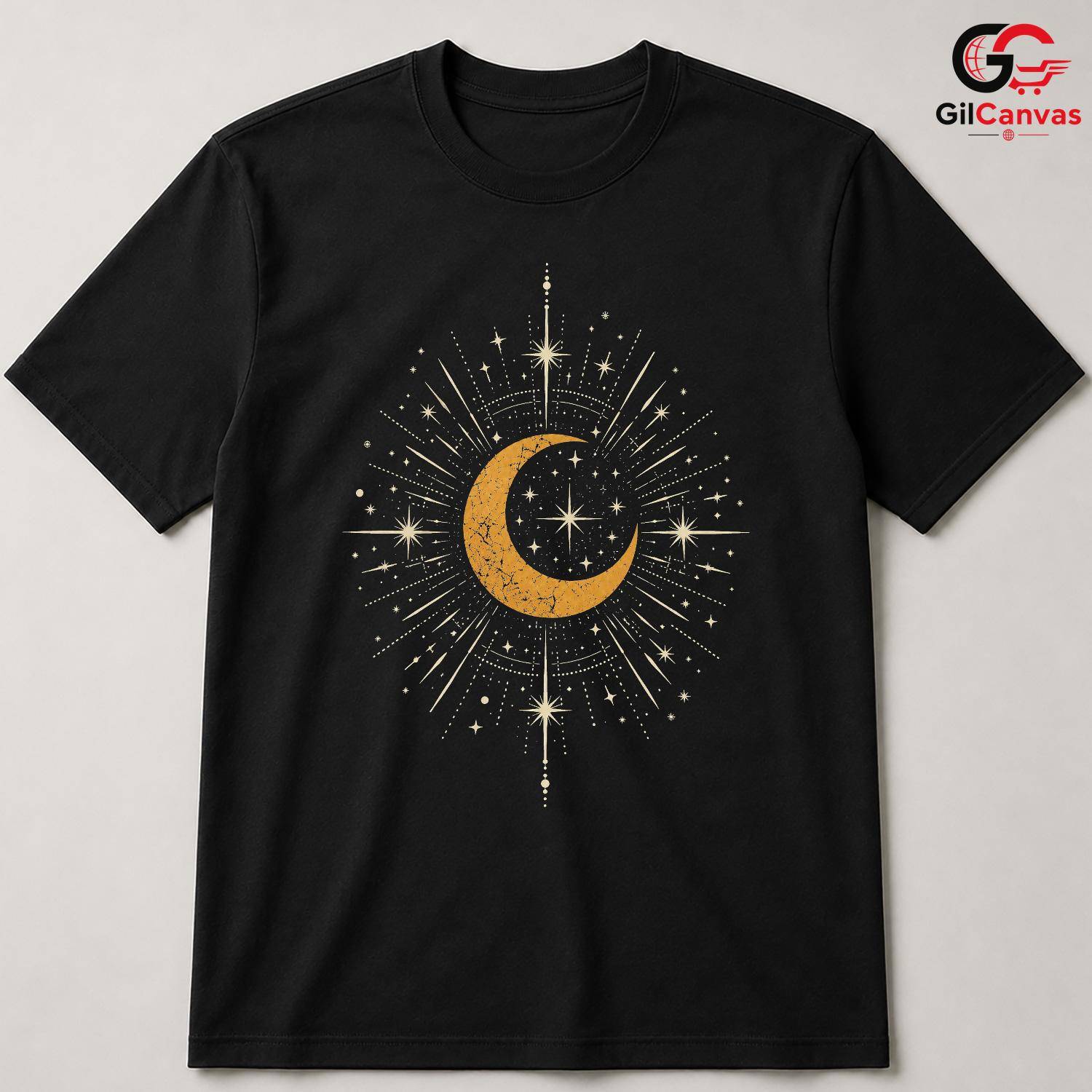 Golden Moon Astrology Tee Shirt Celestial Star Lover Unisex Graphic Apparel